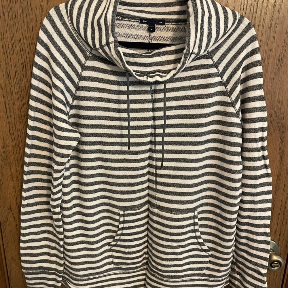GAP Gray and White Striped Hoodie